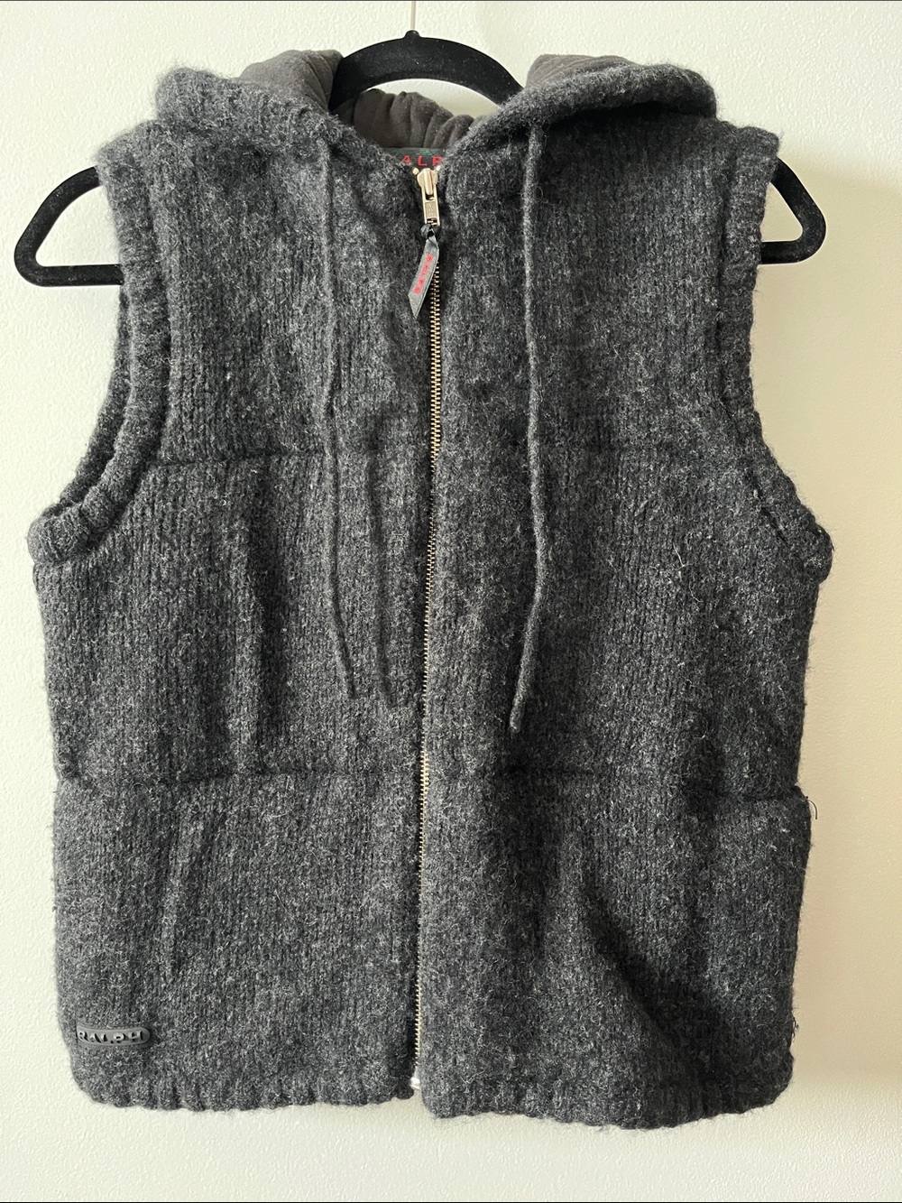 Ralph Ralph Lauren dark grey hooded wool zip up vest with pockets